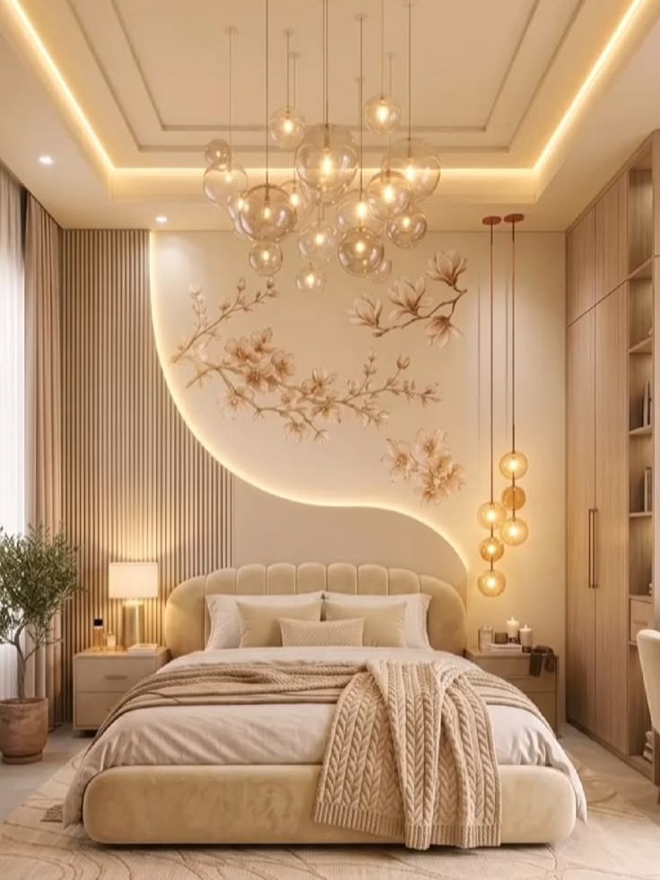 Contemporary Bedroom with Acoustic Wood Louver Feature Accent Wall #60